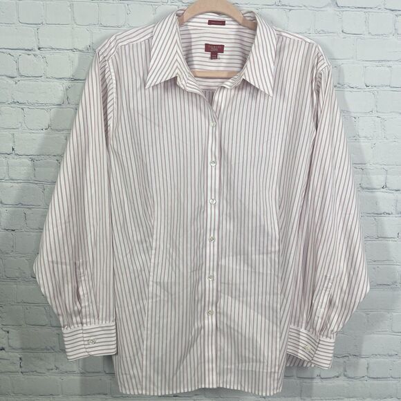 Talbots Button Shirt Women Size 22WP Striped Red White Wrinkle Resistant Office - Picture 2 of 11